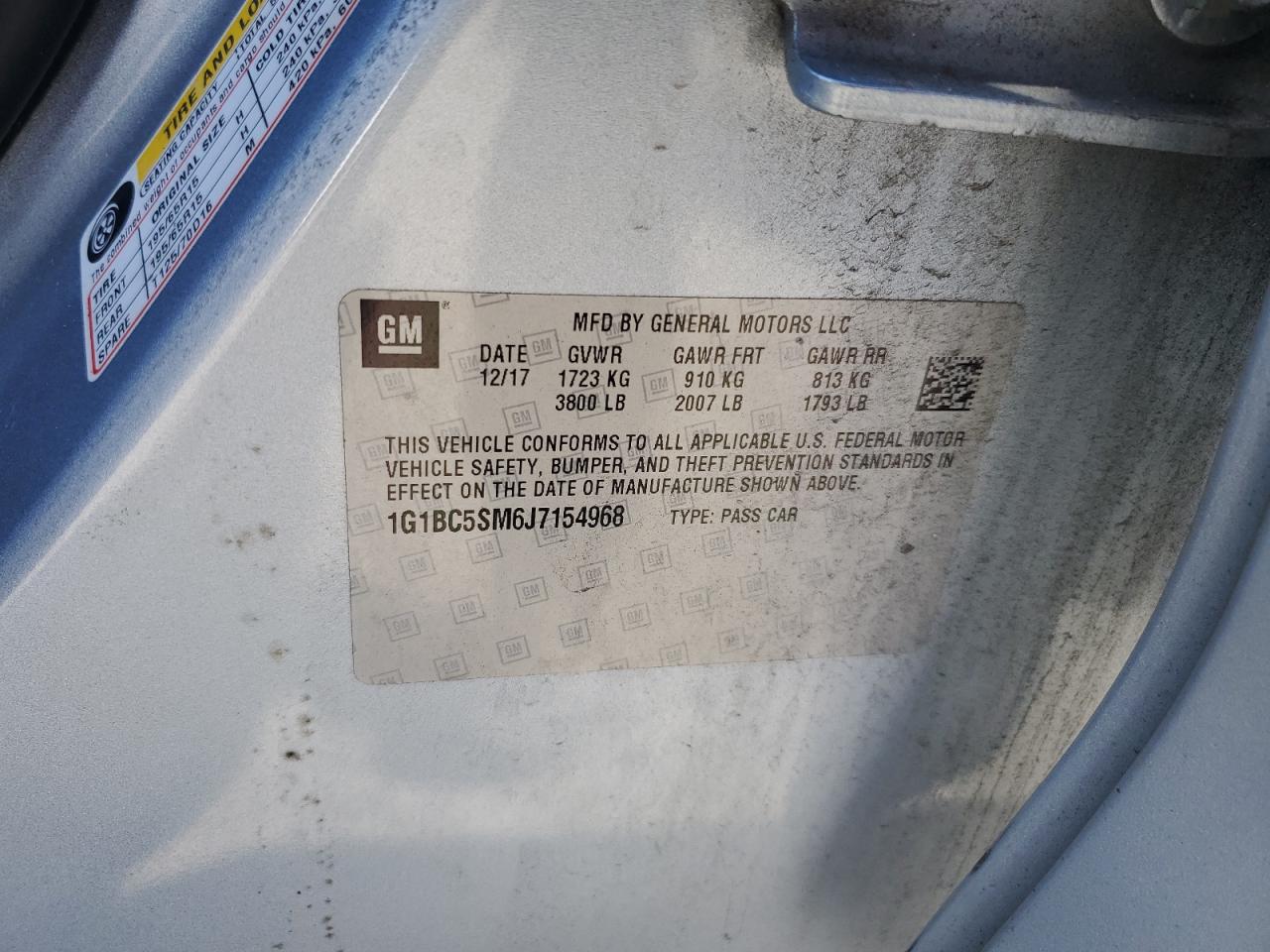 2018 Chevrolet Cruze Ls VIN: 1G1BC5SM6J7154968 Lot: 92444655