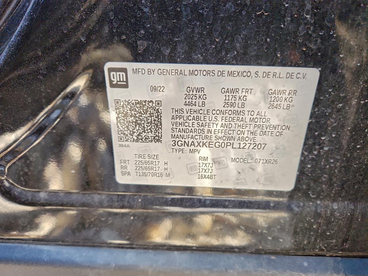 2023 Chevrolet Equinox Lt VIN: 3GNAXKEG0PL127207 Lot: 94444405