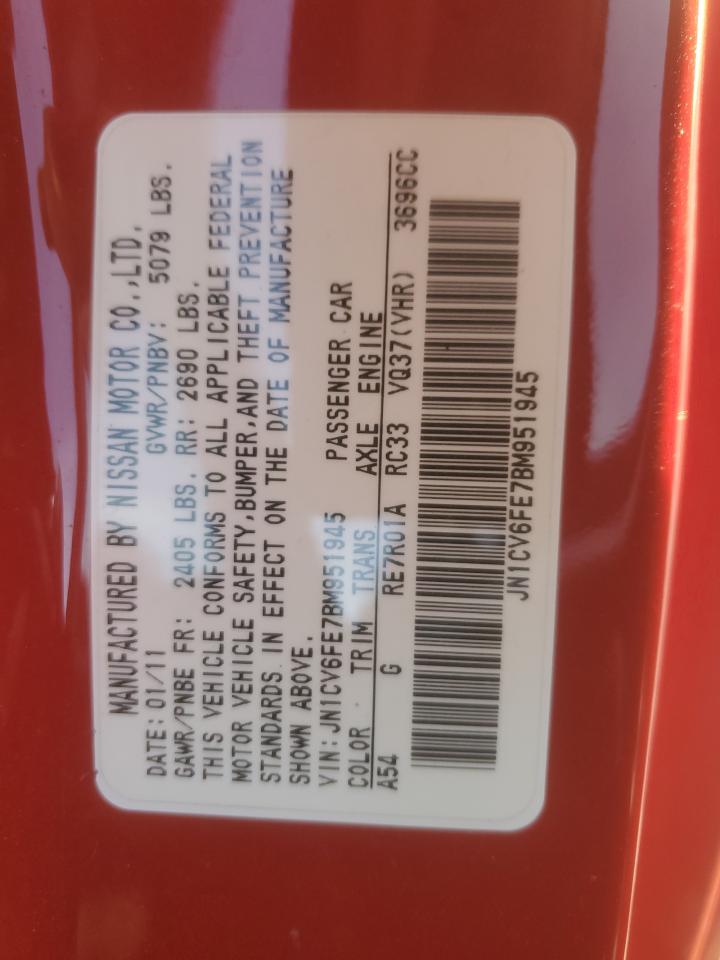 2011 Infiniti G37 Base VIN: JN1CV6FE7BM951945 Lot: 91787925