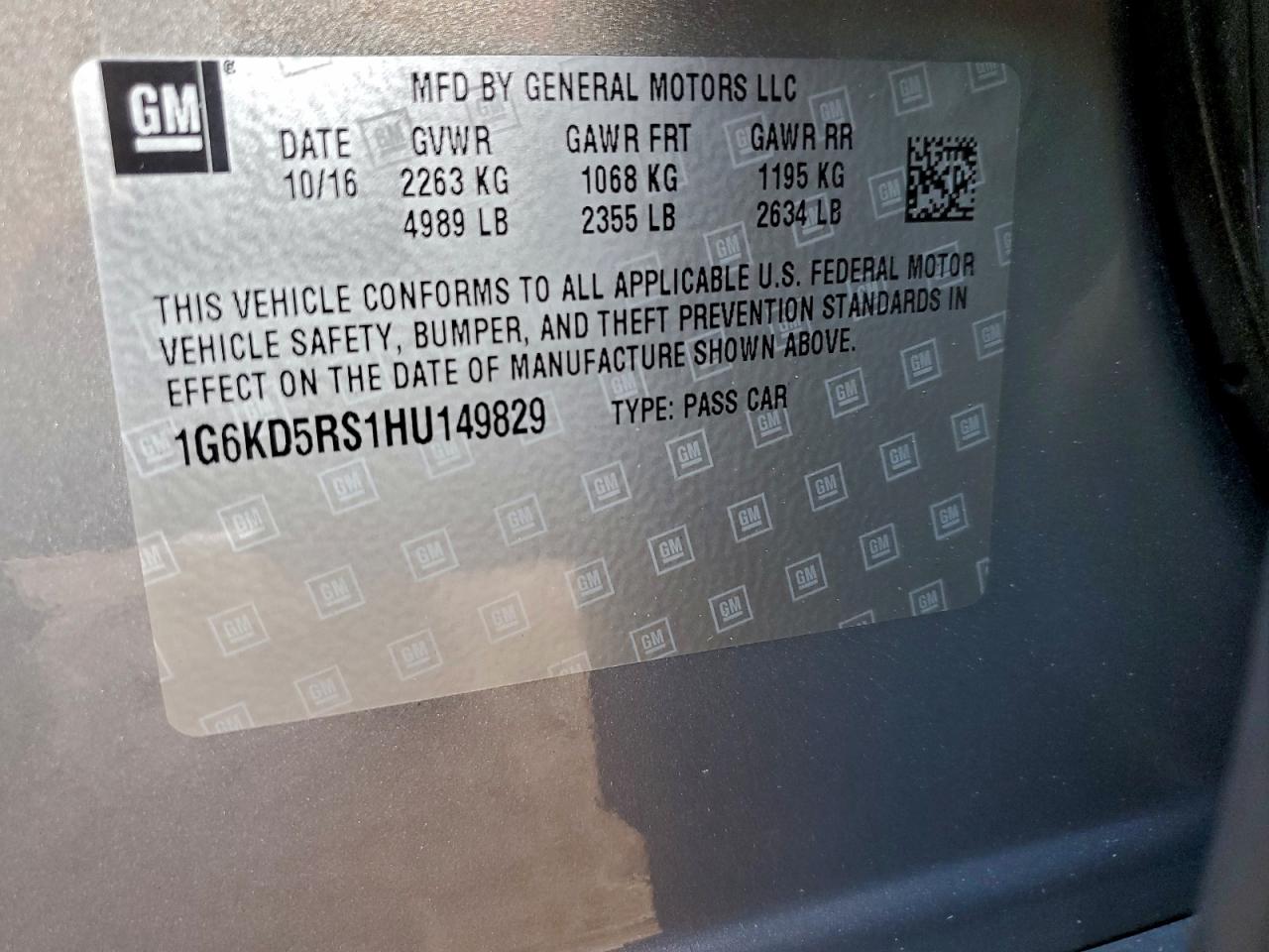 2017 Cadillac Ct6 Luxury VIN: 1G6KD5RS1HU149829 Lot: 93707655