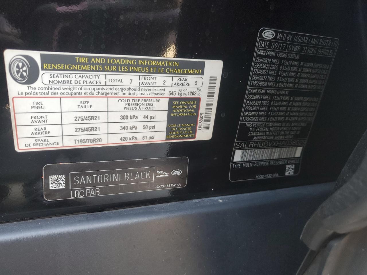 2017 Land Rover Discovery Hse Luxury VIN: SALRHBBVXHA038029 Lot: 91856205