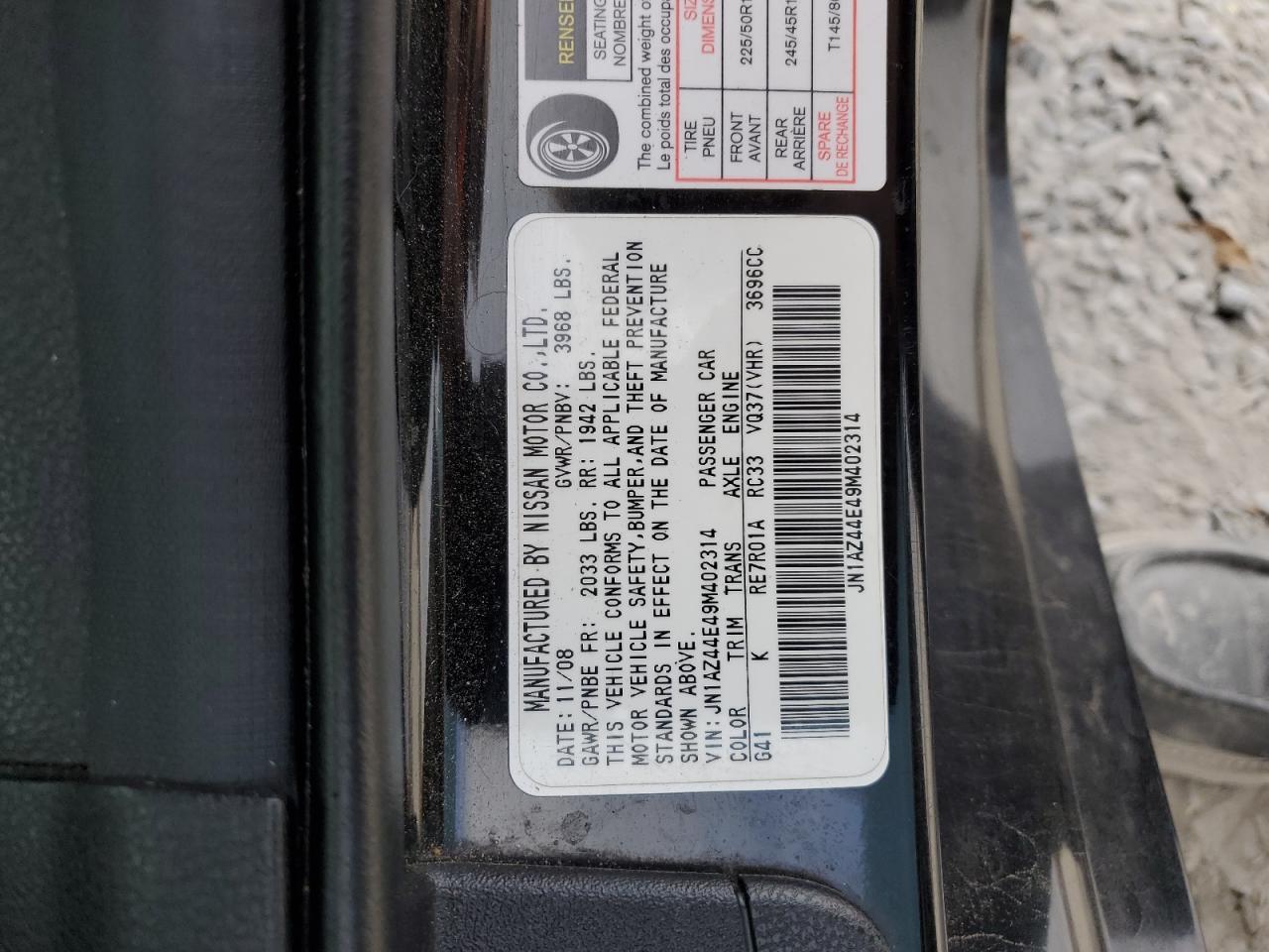 2009 Nissan 370Z VIN: JN1AZ44E49M402314 Lot: 91683105