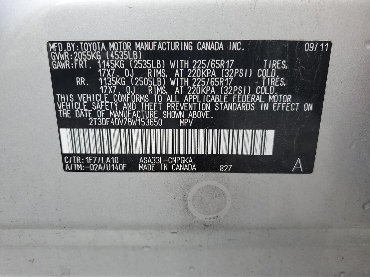 2011 Toyota Rav4 Limited VIN: 2T3DF4DV7BW153650 Lot: 91869315