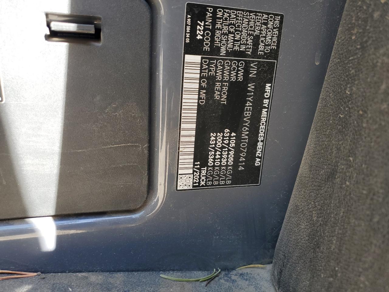 2021 Mercedes-Benz Sprinter 2500 VIN: W1Y4EBVY6MT079414 Lot: 90050965