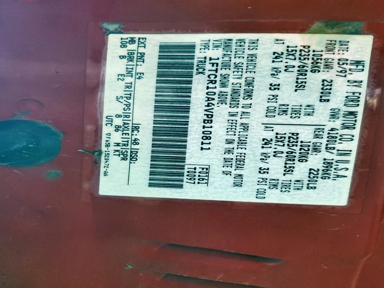 1997 Ford Ranger VIN: 1FTCR10A4VPB10811 Lot: 93762945