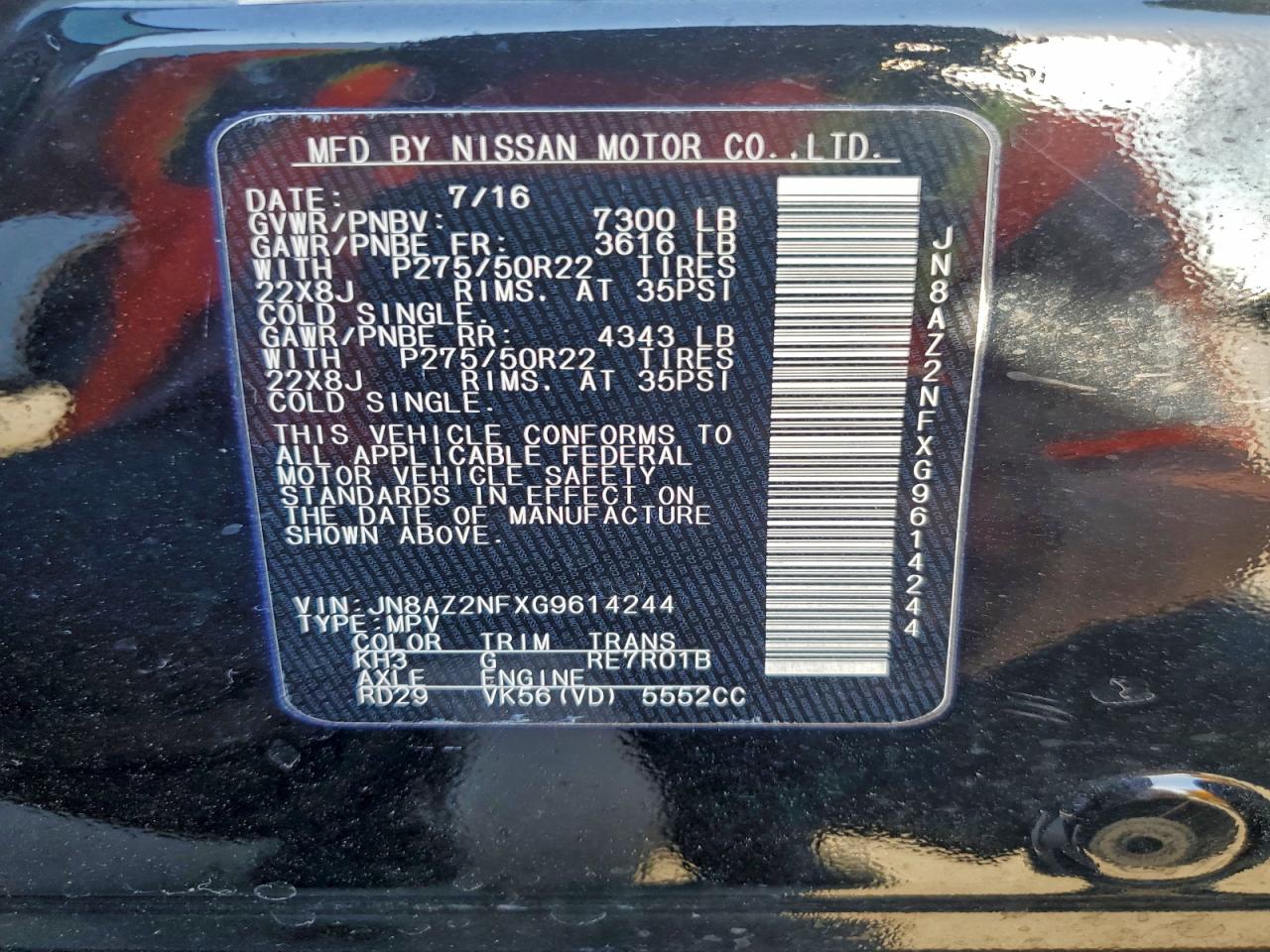 2016 Infiniti Qx80 VIN: JN8AZ2NFXG9614244 Lot: 93064405