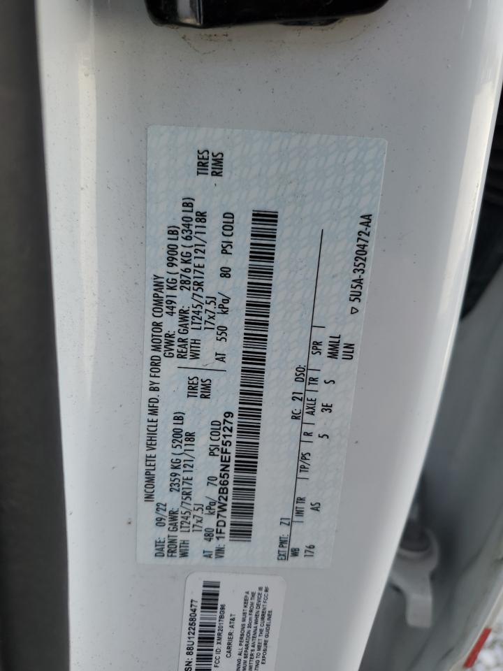 2022 Ford F250 Super Duty VIN: 1FD7W2B65NEF51279 Lot: 92493165