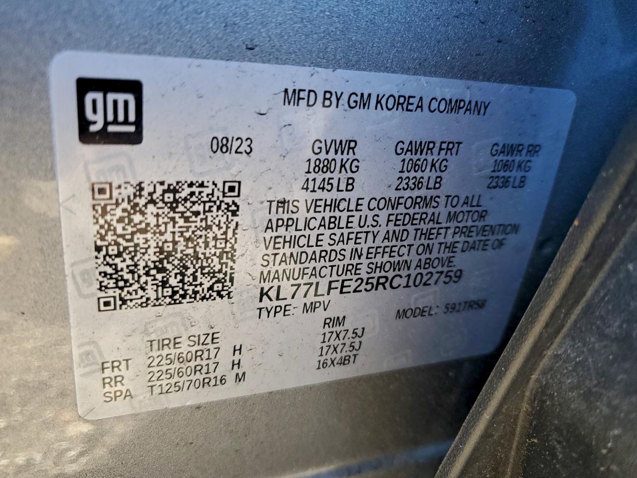 2024 Chevrolet Trax Ls VIN: KL77LFE25RC102759 Lot: 94251115