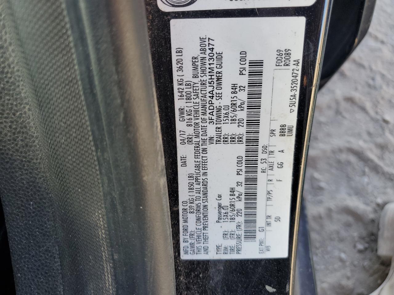 2017 Ford Fiesta S VIN: 3FADP4AJ5HM130477 Lot: 92284695