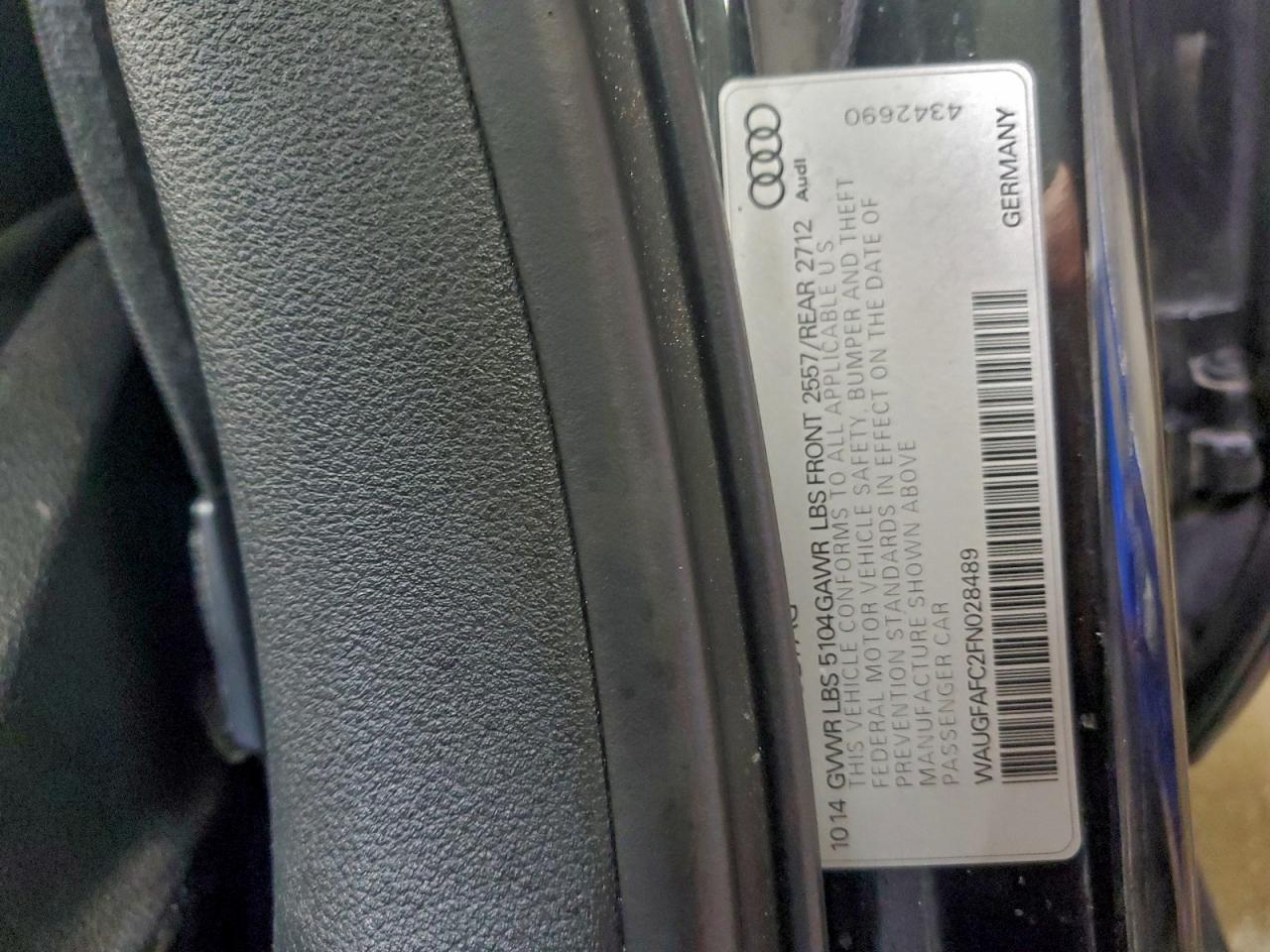 2015 Audi A6 Premium Plus VIN: WAUGFAFC2FN028489 Lot: 93919415