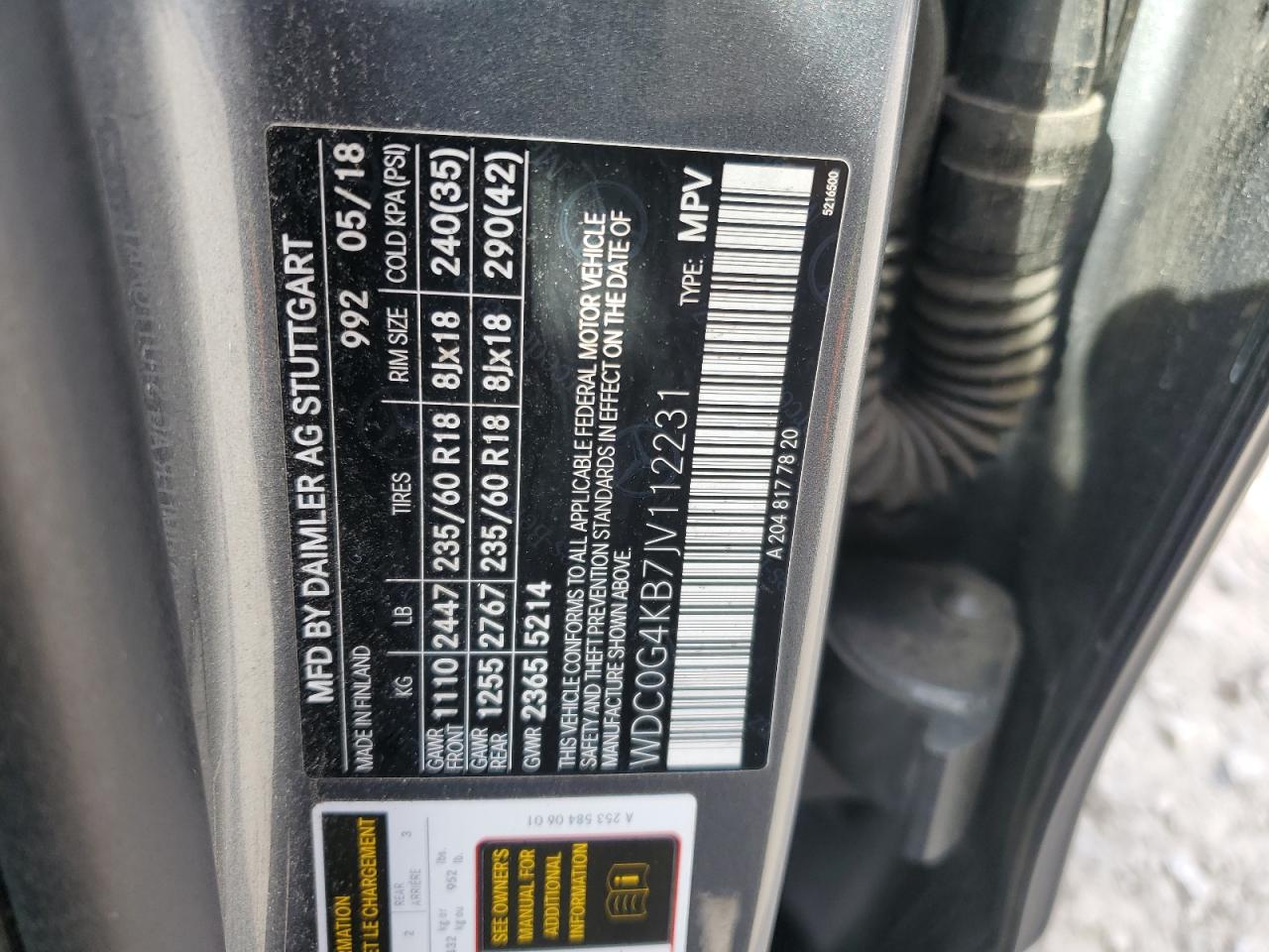 2018 Mercedes-Benz Glc 300 4Matic VIN: WDC0G4KB7JV112231 Lot: 91465625