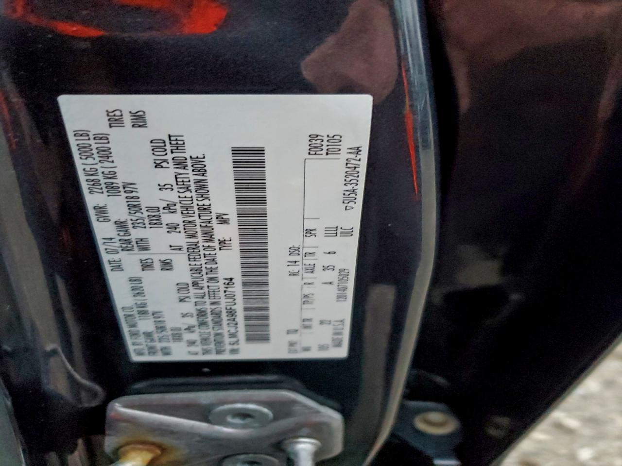 2015 Lincoln Mkc VIN: 5LMCJ2A98FUJ07164 Lot: 94368325