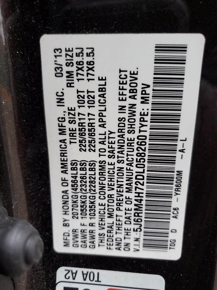 2013 Honda Cr-V Exl VIN: 5J6RM4H72DL058260 Lot: 93491795