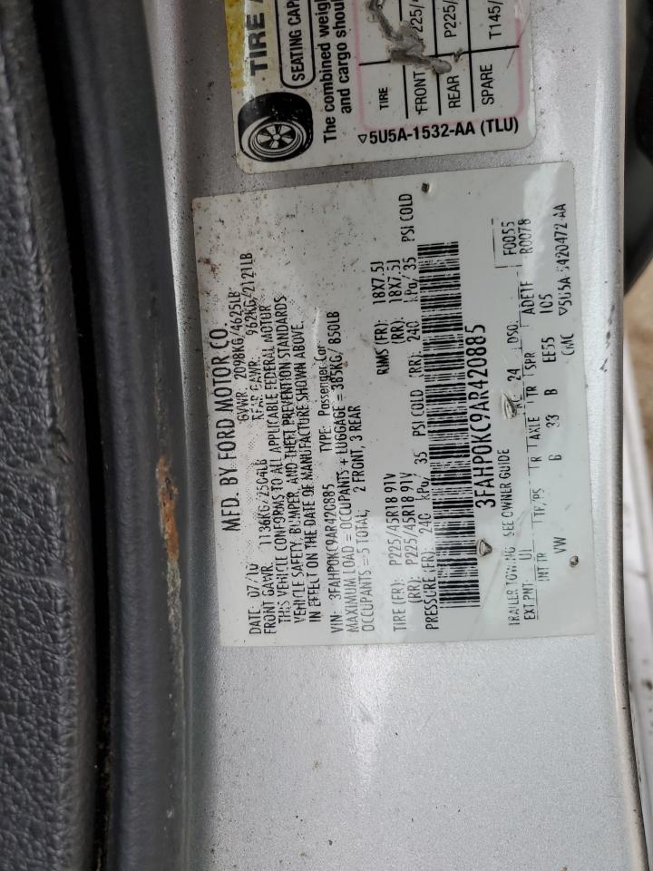 2010 Ford Fusion Sport VIN: 3FAHP0KC9AR420885 Lot: 92691575