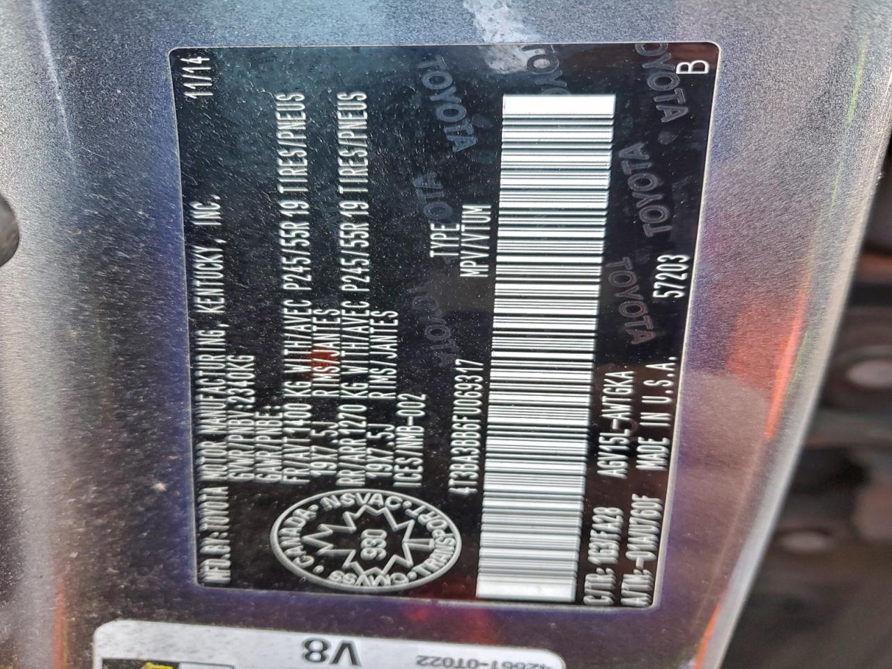 2015 Toyota Venza Le VIN: 4T3BA3BB6FU069317 Lot: 93712245