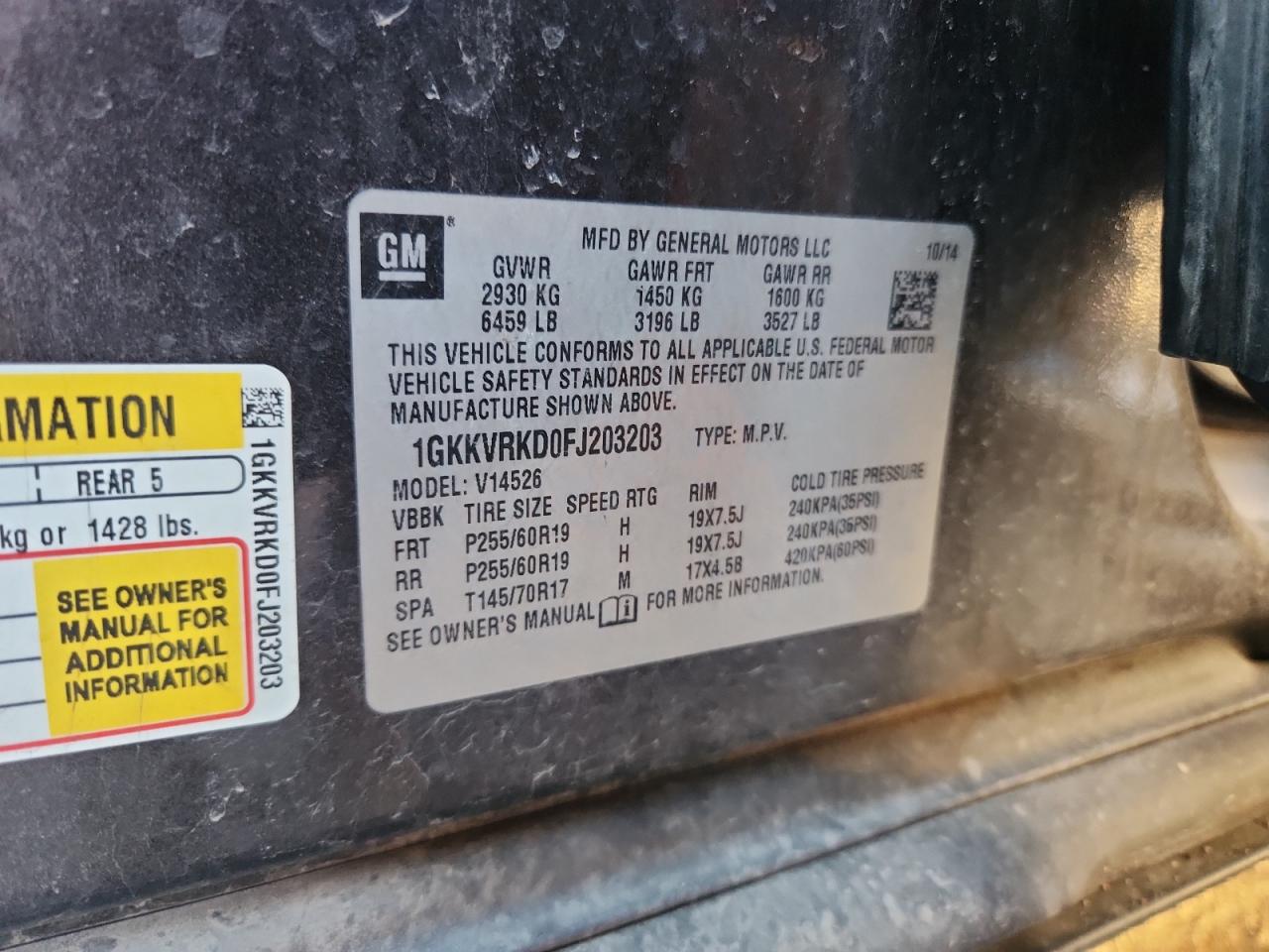 2015 GMC Acadia Slt-1 VIN: 1GKKVRKD0FJ203203 Lot: 92380185