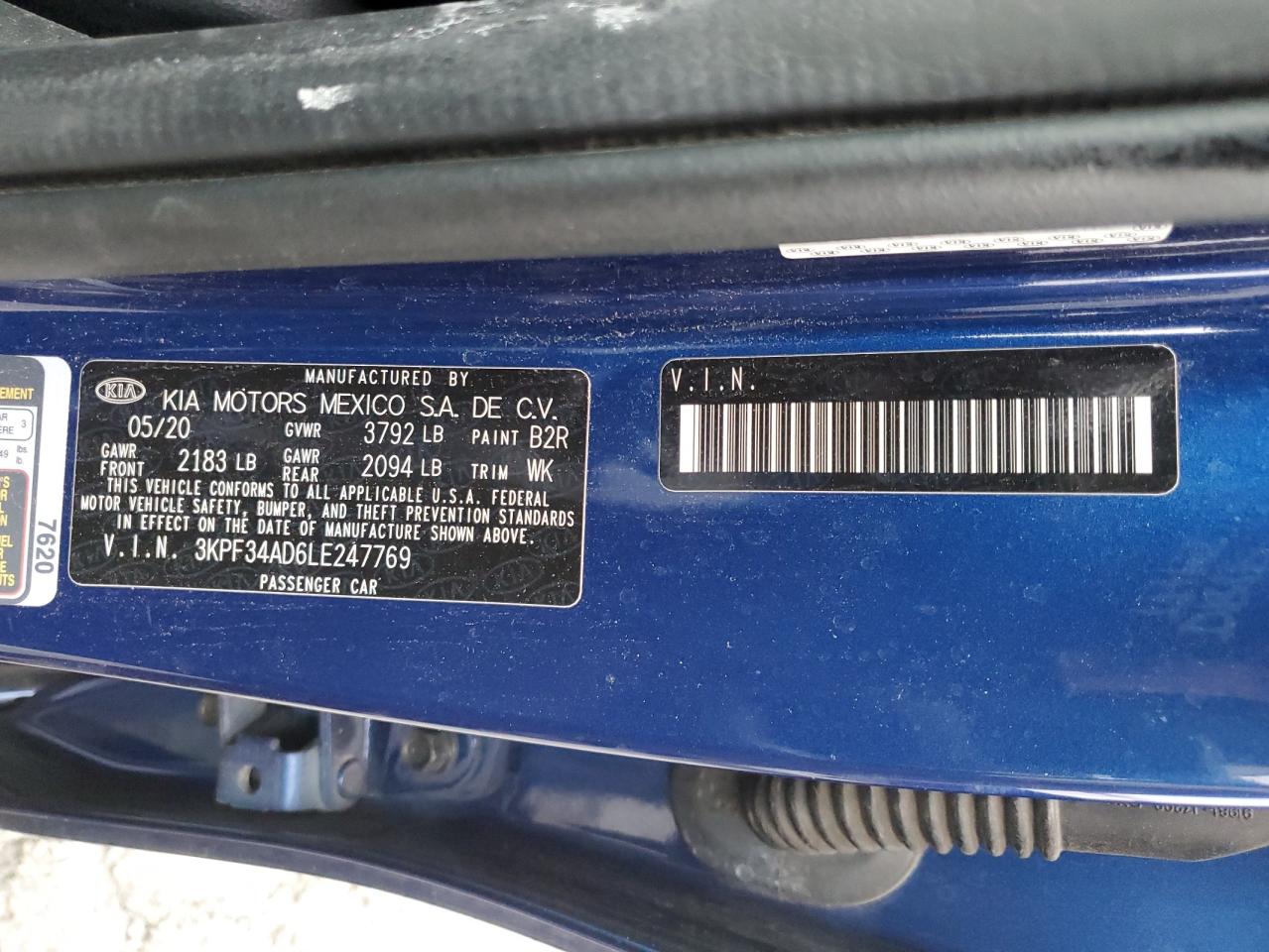 2020 Kia Forte Gt Line VIN: 3KPF34AD6LE247769 Lot: 93660815