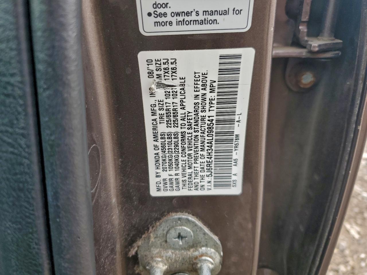 2010 Honda Cr-V Lx VIN: 5J6RE4H34AL098541 Lot: 94644475