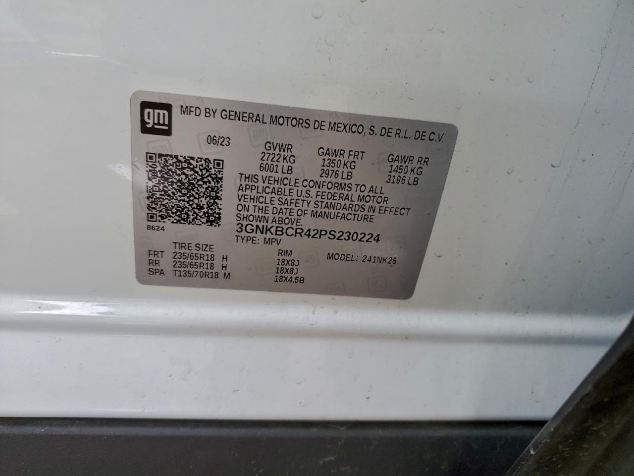 2023 Chevrolet Blazer 2Lt VIN: 3GNKBCR42PS230224 Lot: 93938645