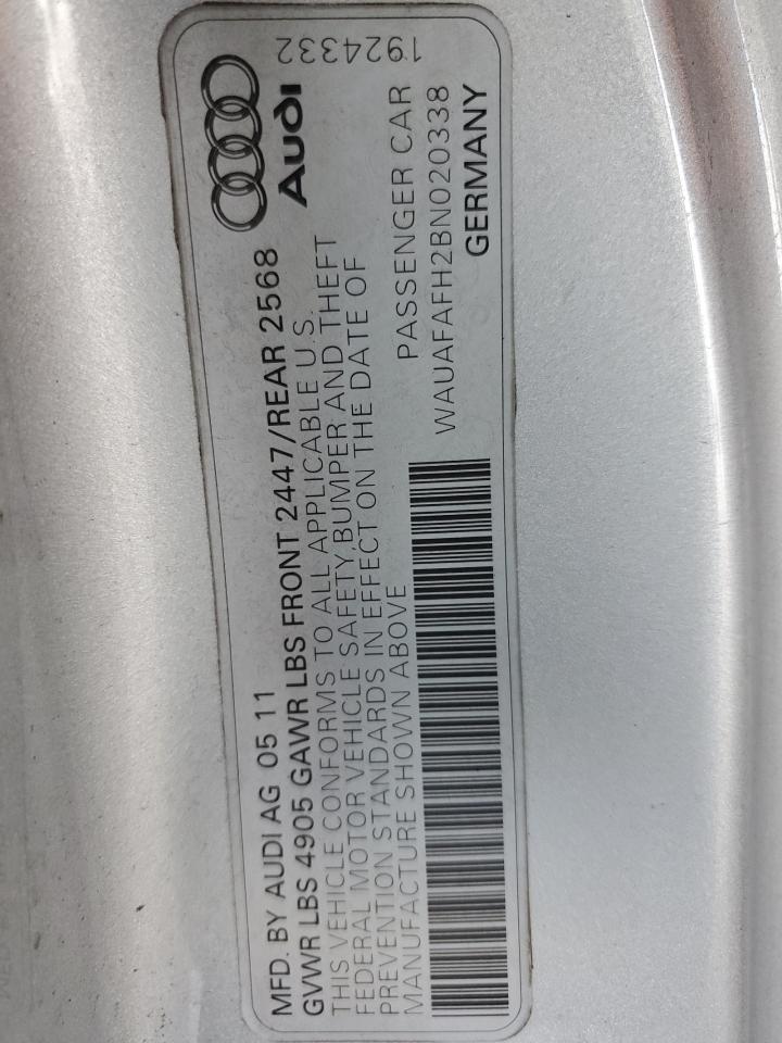 2011 Audi A5 Premium VIN: WAUAFAFH2BN020338 Lot: 92361405