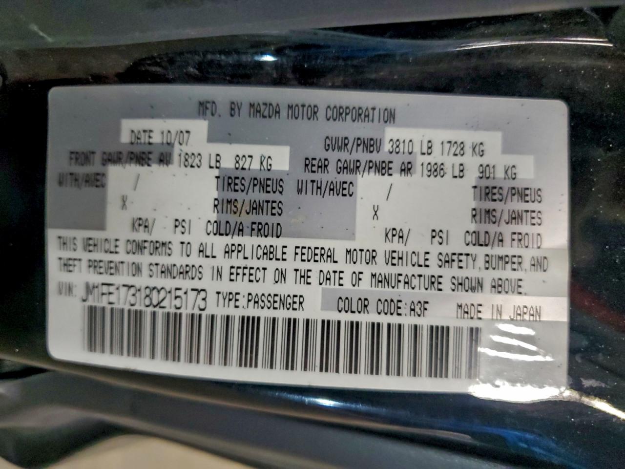 2008 Mazda Rx8 VIN: JM1FE173180215173 Lot: 94889615