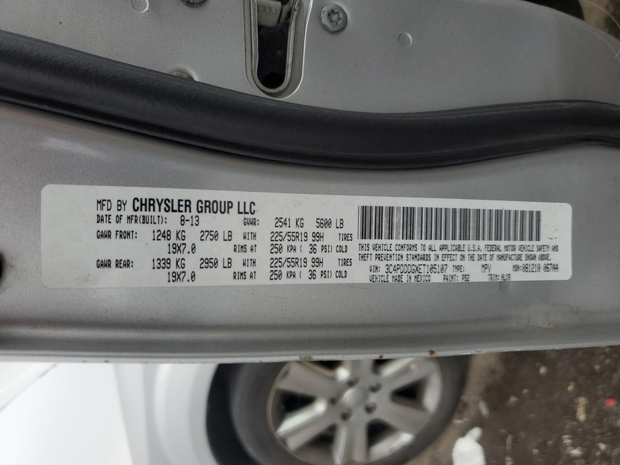 2014 Dodge Journey Limited VIN: 3C4PDDDGXET105107 Lot: 93226995