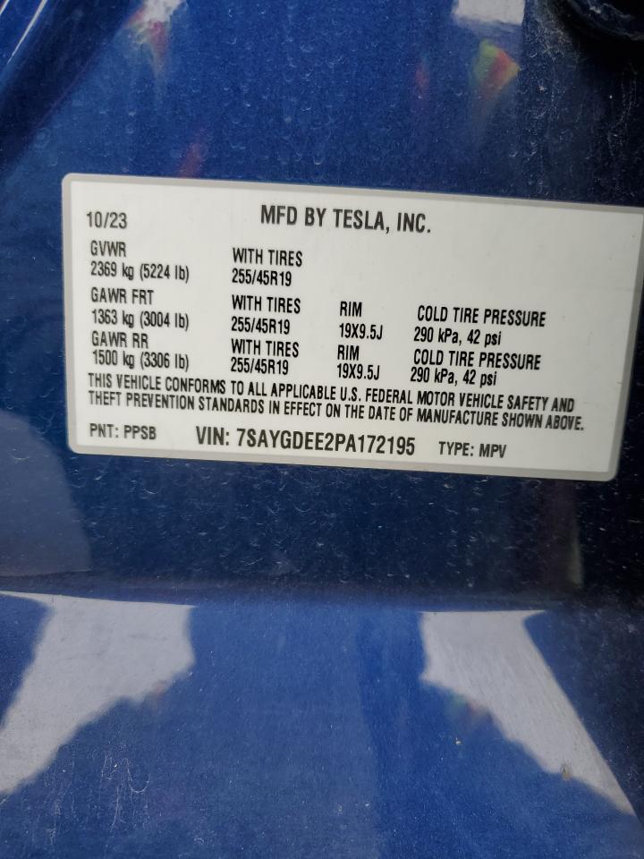 2023 Tesla Model Y VIN: 7SAYGDEE2PA172195 Lot: 84413705