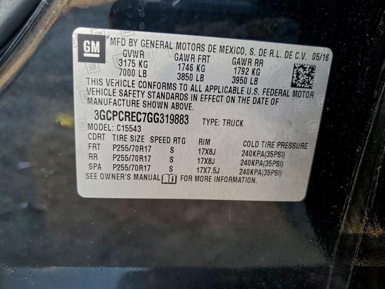 2016 Chevrolet Silverado C1500 Lt VIN: 3GCPCREC7GG319883 Lot: 94376515
