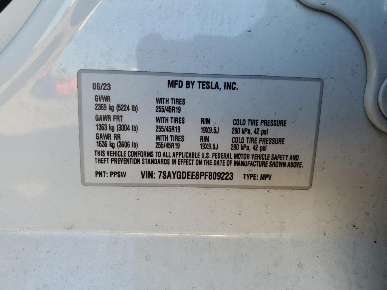 2023 Tesla Model Y VIN: 7SAYGDEE8PF809223 Lot: 85403895