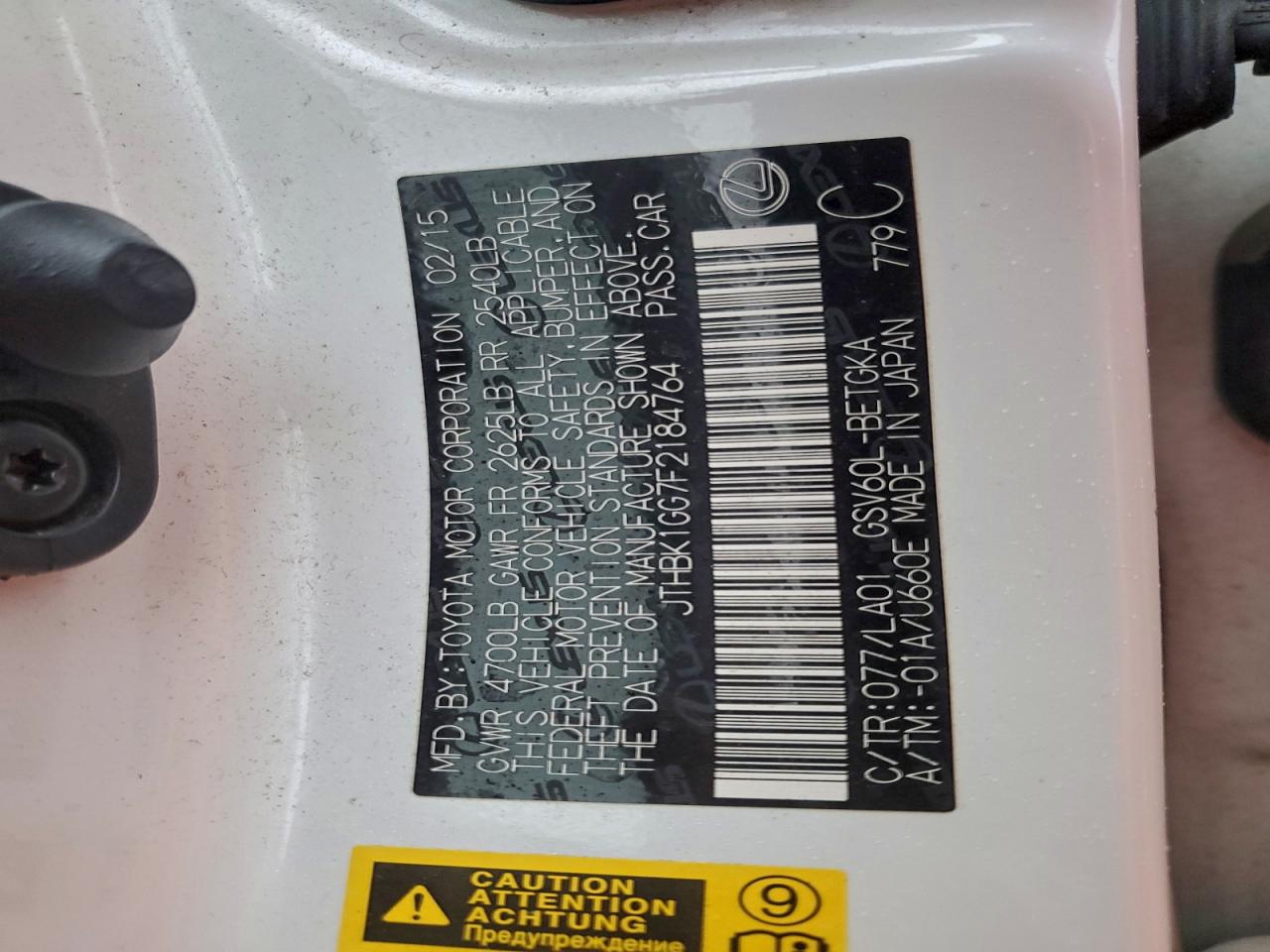 2015 Lexus Es 350 VIN: JTHBK1GG7F2184764 Lot: 94145175