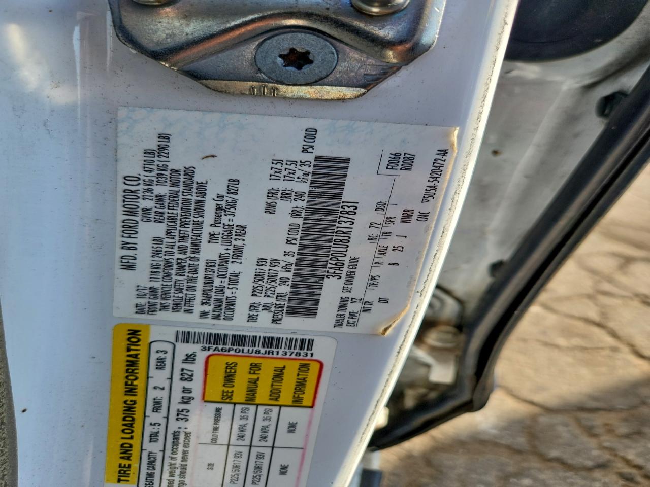 2018 Ford Fusion Se Hybrid VIN: 3FA6P0LU8JR137831 Lot: 93964955