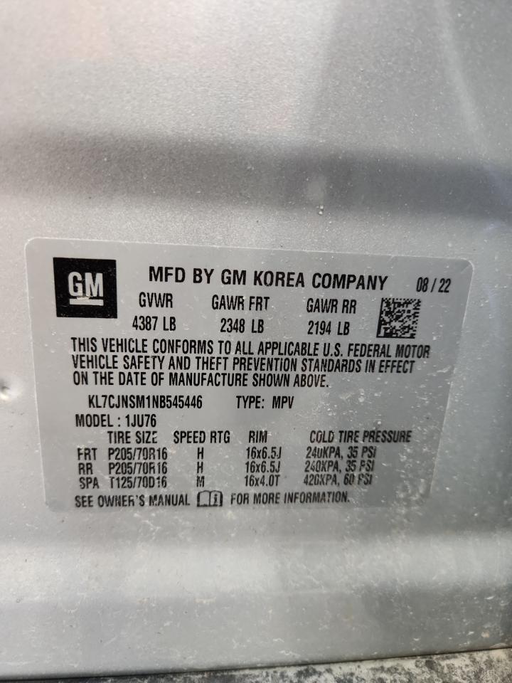 2022 Chevrolet Trax Ls VIN: KL7CJNSM1NB545446 Lot: 85206365