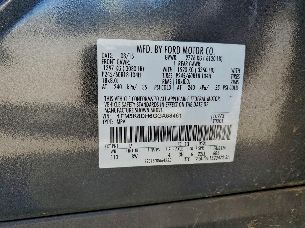 2016 Ford Explorer Xlt VIN: 1FM5K8DH6GGA68461 Lot: 90749445