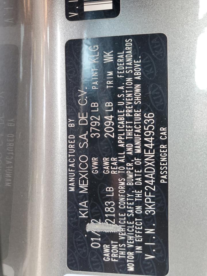 2022 Kia Forte Fe VIN: 3KPF24ADXNE449536 Lot: 92733155