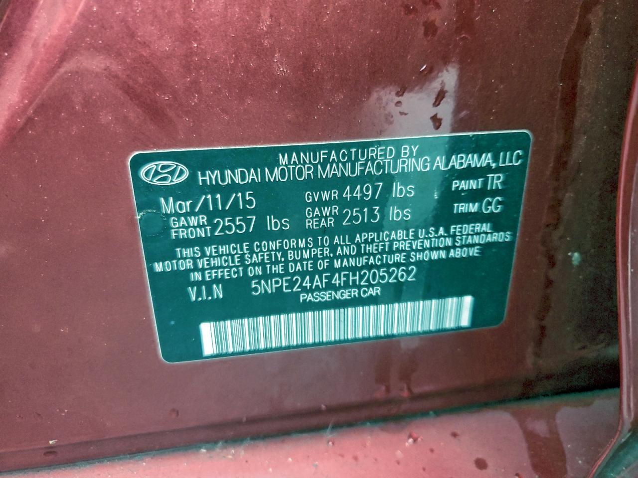 2015 Hyundai Sonata Se VIN: 5NPE24AF4FH205262 Lot: 94162935