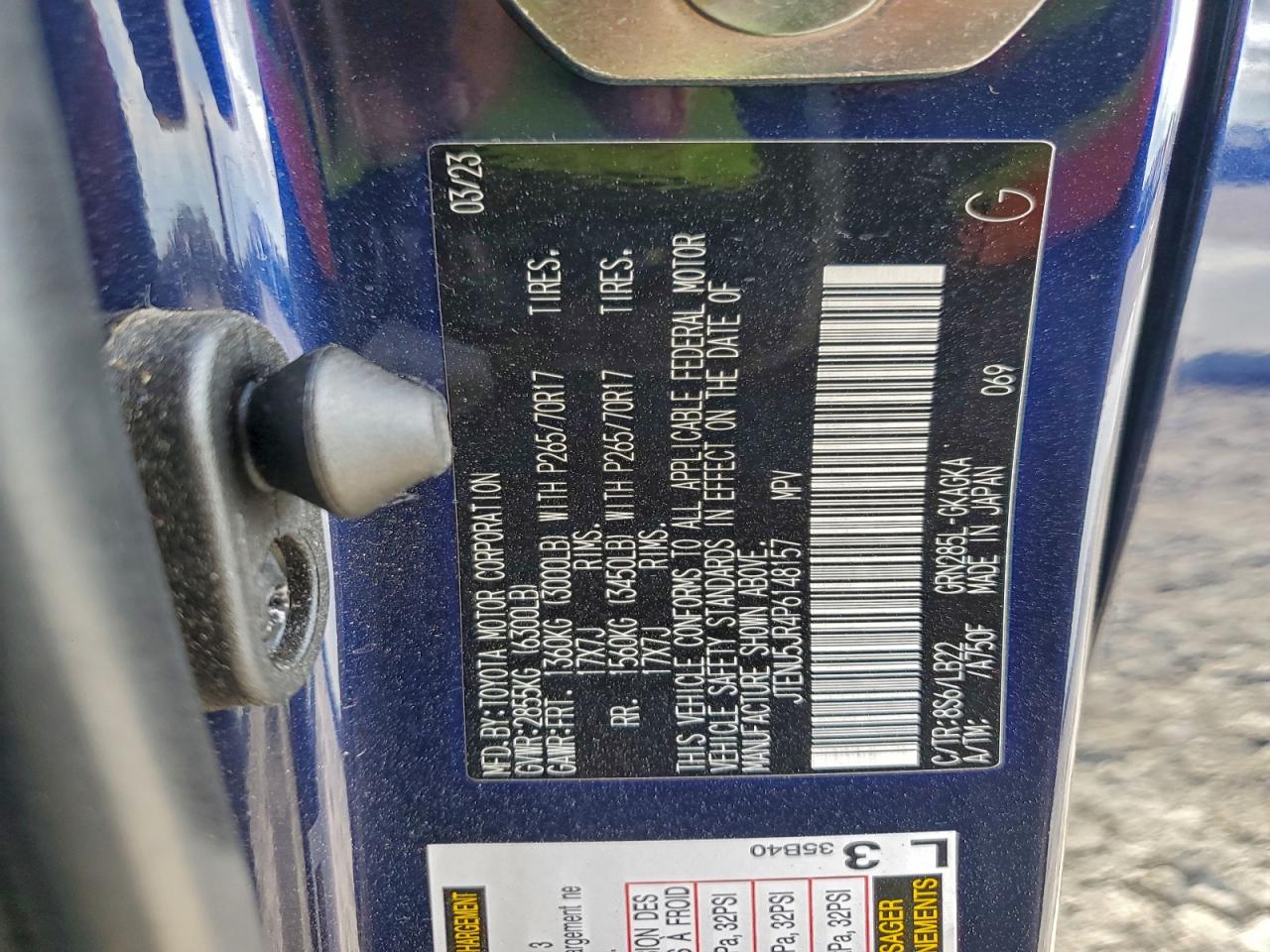 2023 Toyota 4Runner Se VIN: JTENU5JR4P6148157 Lot: 94695765