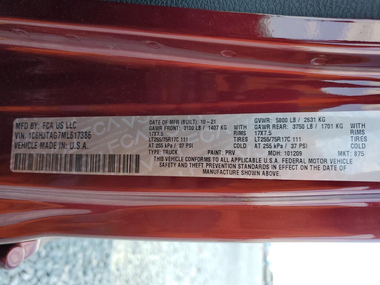 2021 Jeep Gladiator Sport VIN: 1C6HJTAG7ML617386 Lot: 93534705