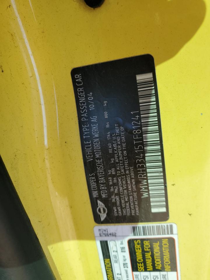 2005 Mini Cooper S VIN: WMWRH33415TF81241 Lot: 90910405