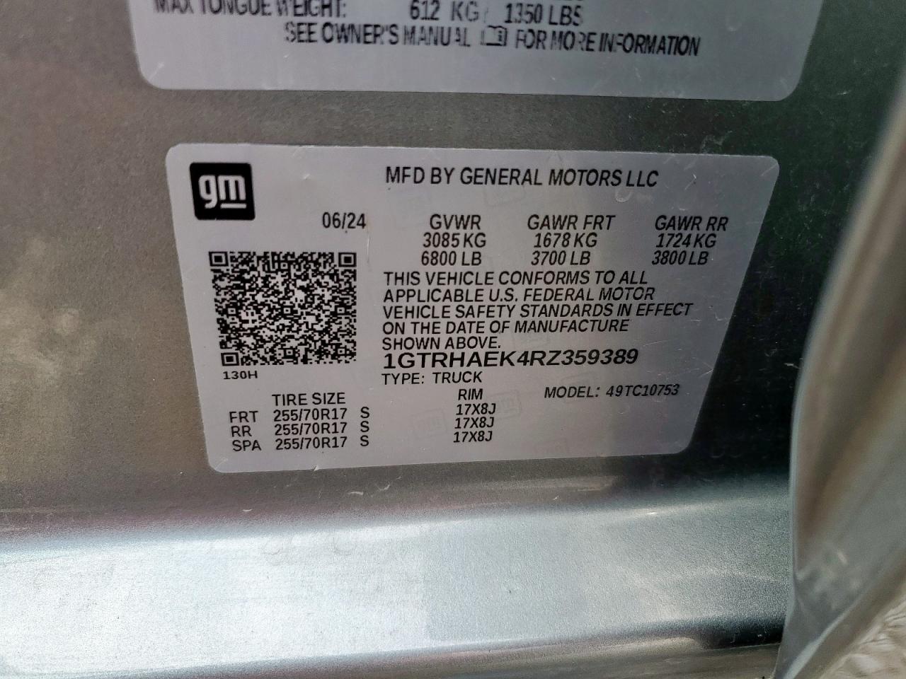 2024 GMC Sierra C1500 VIN: 1GTRHAEK4RZ359389 Lot: 93394115