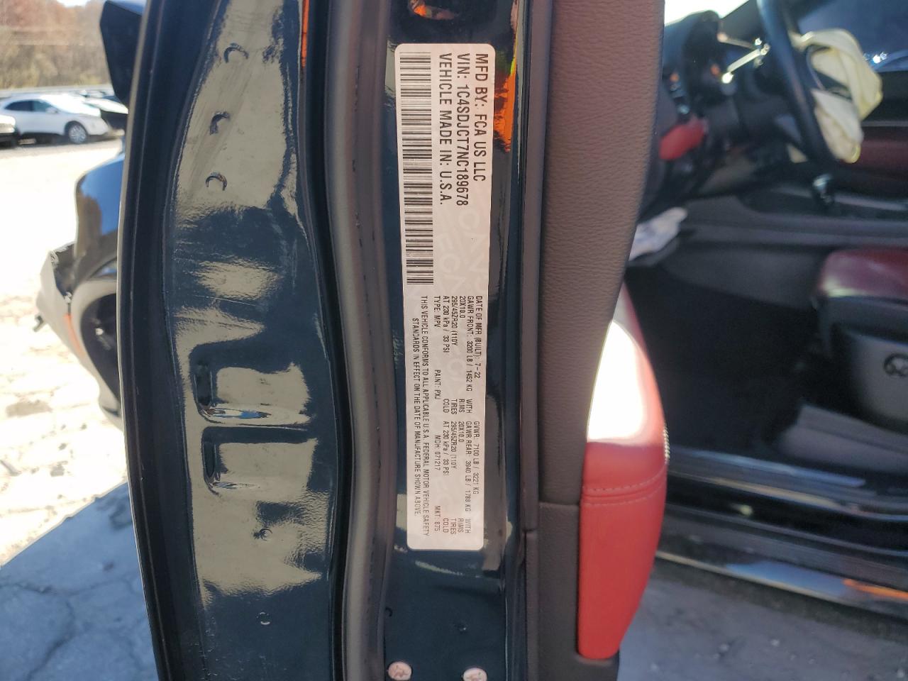 2022 Dodge Durango R/T VIN: 1C4SDJCT7NC189678 Lot: 85425005