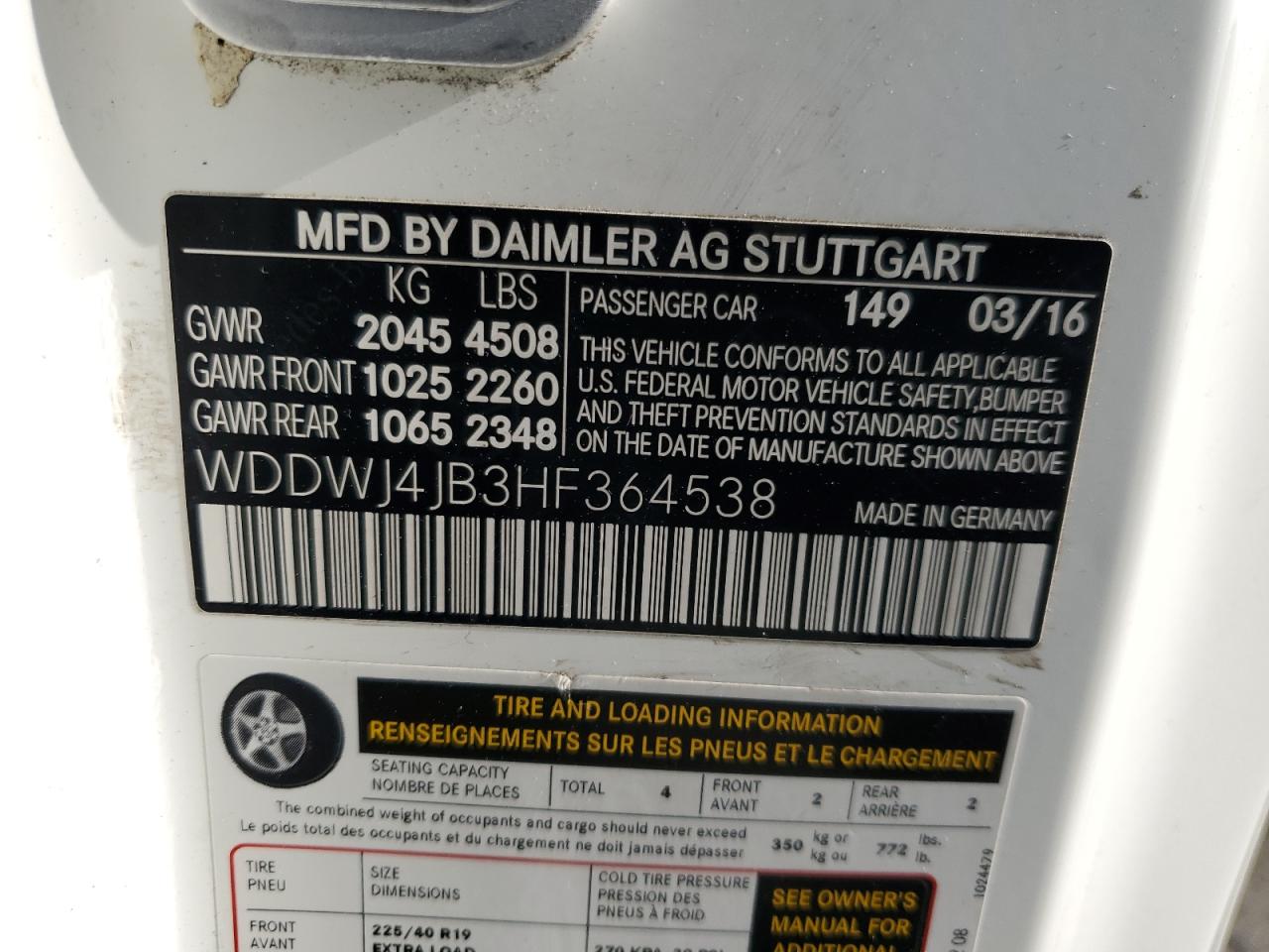 2017 Mercedes-Benz C 300 VIN: WDDWJ4JB3HF364538 Lot: 90823355