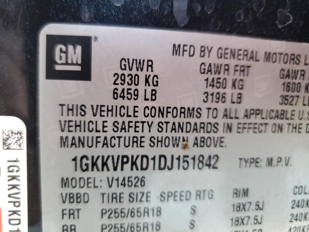 2013 GMC Acadia Sle VIN: 151842 Lot: 91657345