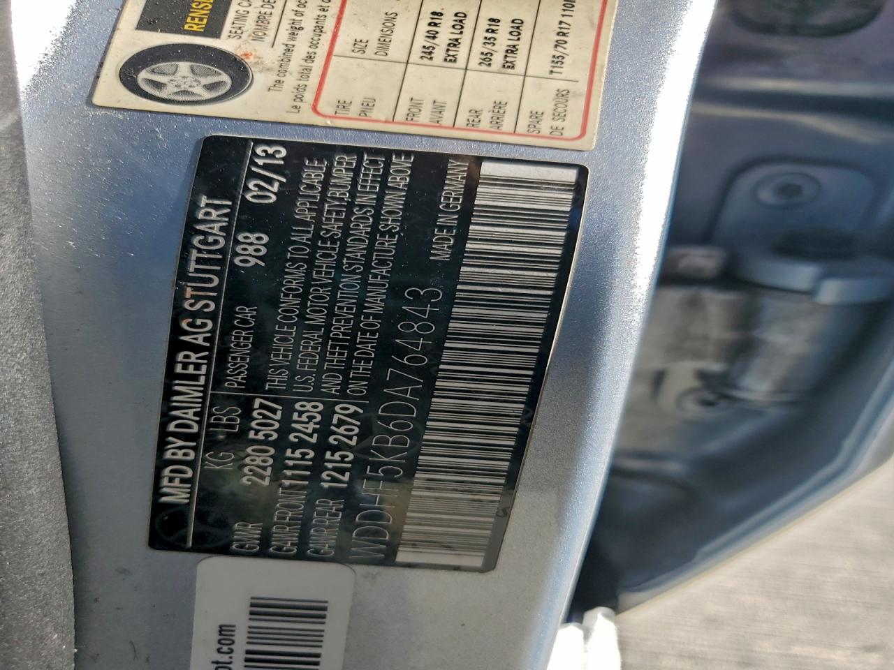 2013 Mercedes-Benz E 350 VIN: WDDHF5KB6DA764843 Lot: 91392285