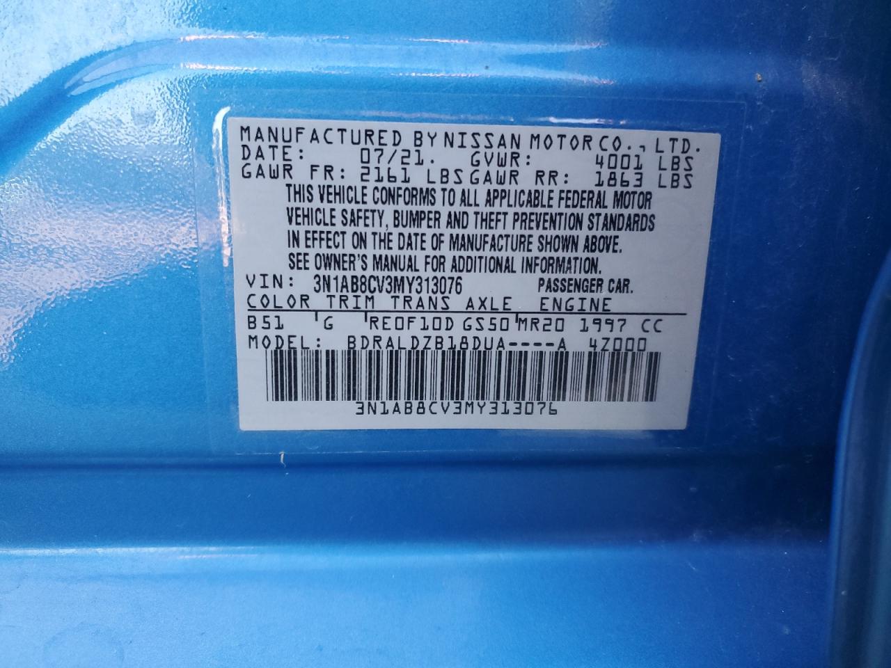 2021 Nissan Sentra Sv VIN: 3N1AB8CV3MY313076 Lot: 91519385