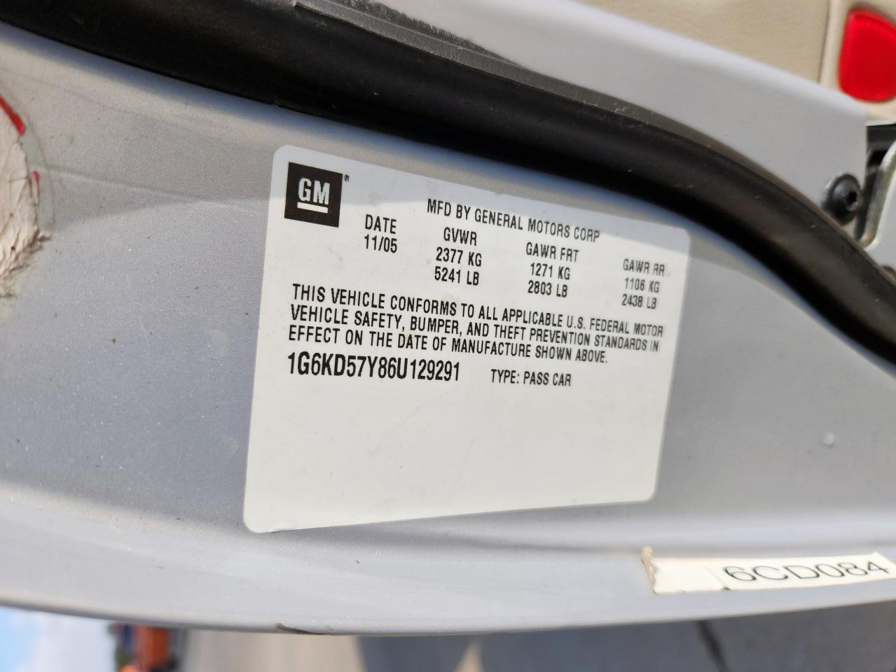 2006 Cadillac Dts VIN: 1G6KD57Y86U129291 Lot: 92670795