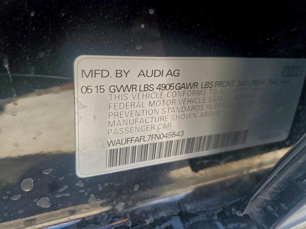 2015 Audi A4 Premium Plus VIN: WAUFFAFL7FN045543 Lot: 94632115