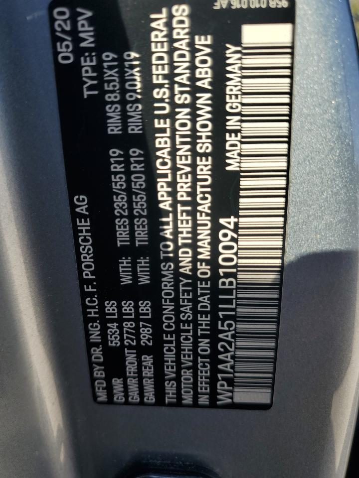 2020 Porsche Macan VIN: WP1AA2A51LLB10094 Lot: 91558615