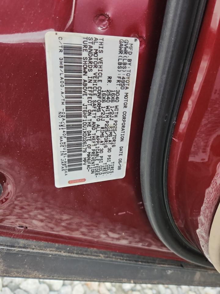 1999 Lexus Rx 300 VIN: JT6HF10U1X0026179 Lot: 92367185