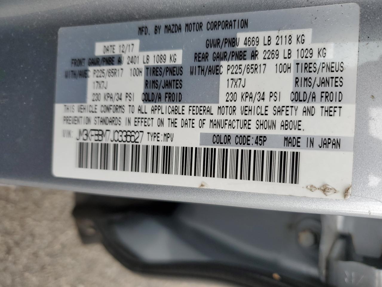 2018 Mazda Cx-5 Sport VIN: JM3KFBBM7J0336627 Lot: 93096275