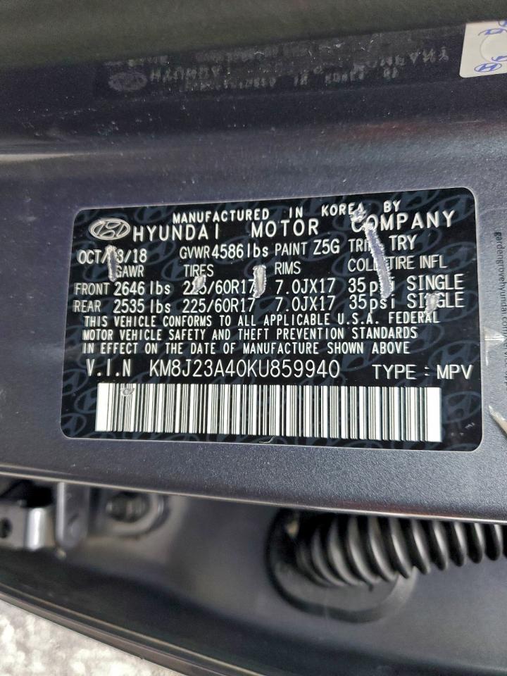 2019 Hyundai Tucson Se VIN: KM8J23A40KU859940 Lot: 93328795